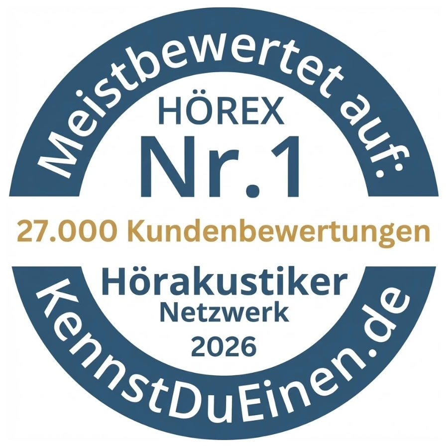 Siegel für das Hörex Hörakustiker Netzwerk als Nr. 1 bei KennstDuEinen 2026.